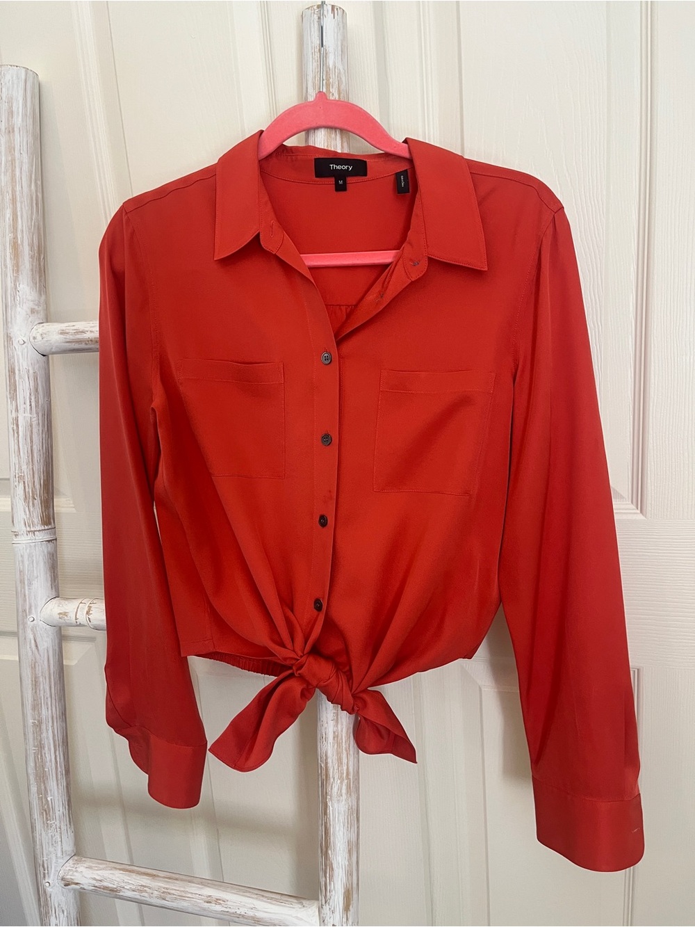 Theory Cropped Tie-Front Button-Down Shirt